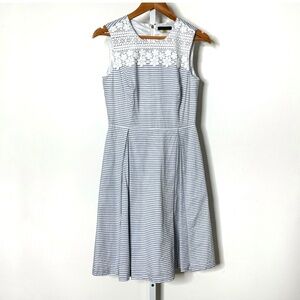 Tommy Hilfiger Dress Fit And Flare Blue White Stripe Lace Neckline Sleeveless
